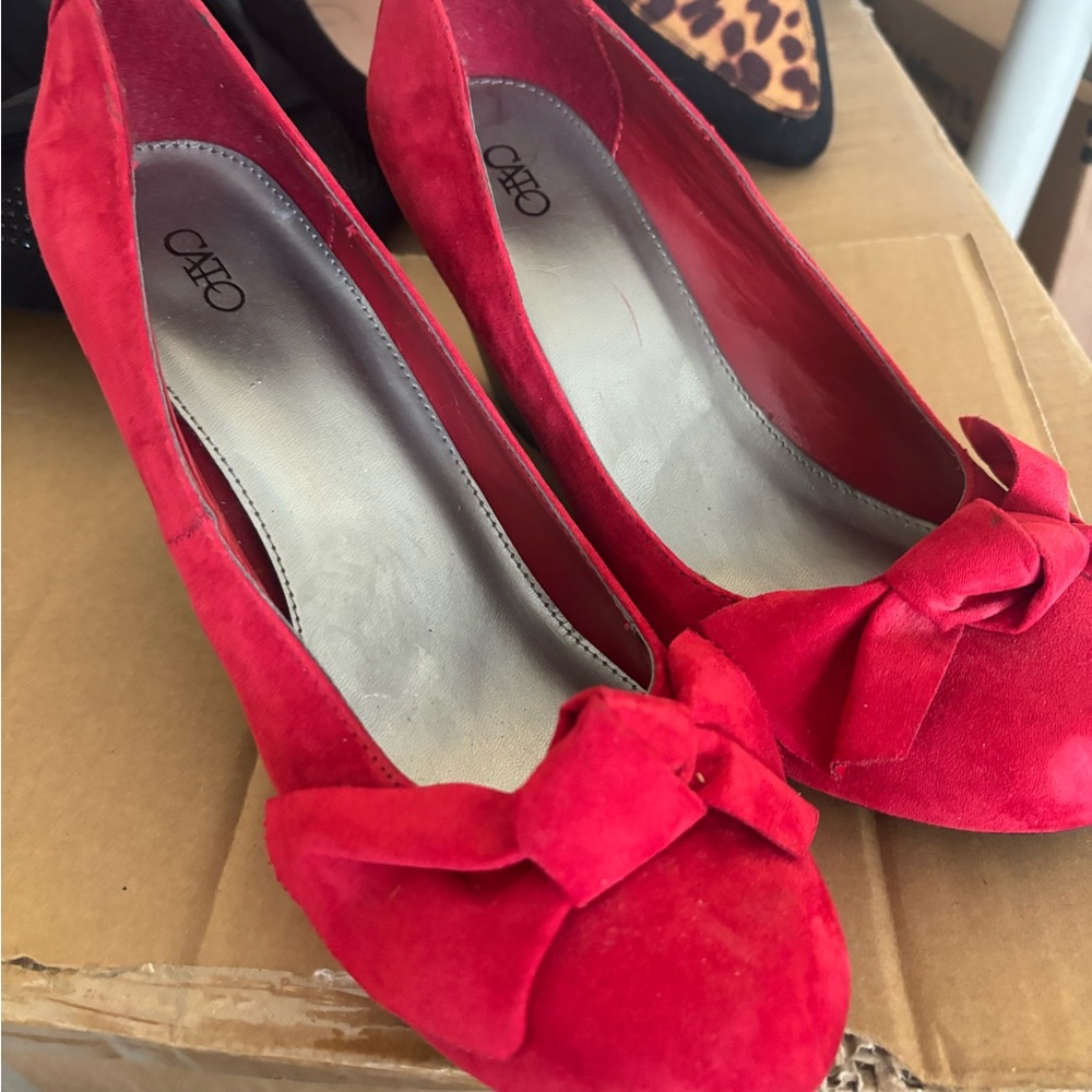 Red Bow Suede Women's Shoes wedge